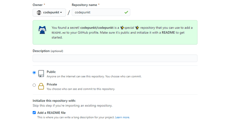 Screenshot of GitHub profile with profile README for codepunkt